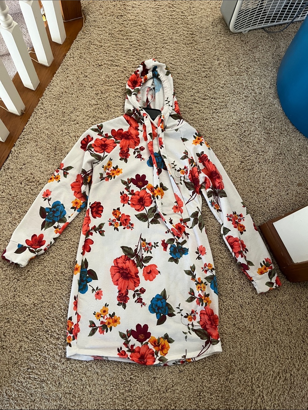Hooded floral sweater dress